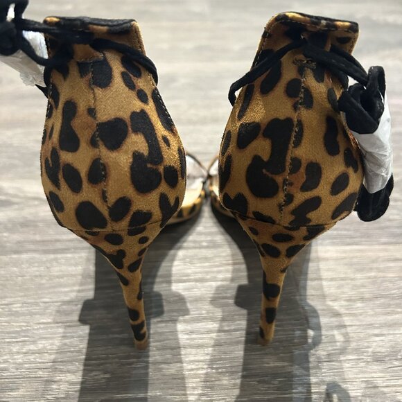 NEW Lulus Size 10 Aimee Suede Leopard Lace Up Heels Black Animal Print Strappy - Picture 7 of 9
